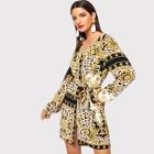 Shein Scarf And Leopard Print V-neck Wrap Dress
