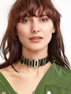 Shein Metallic Letter Beaded Statement Leather Choker Necklace