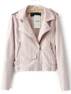 Shein Pink Lapel Epaulet Oblique Zipper Crop Jacket