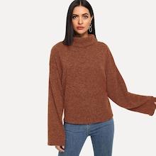 Shein Solid High Neck Drop Shoulder Sweater