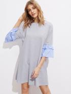 Shein Heather Knit Tee Dress With Striped Bell Cuff