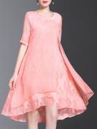 Shein Pink Crew Neck Split High Low Dress