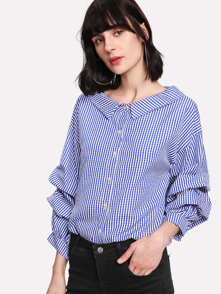 Shein Peterpan Neck Layered Sleeve  Stripe Blouse