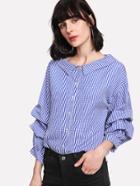 Shein Peterpan Neck Layered Sleeve  Stripe Blouse