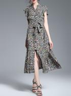 Shein V Neck Ruffle Sleeve Floral Dress
