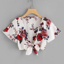 Shein Knot Front Floral Print Crop Top