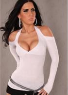 Rosewe Trendy Plunging Neckline Cutout Shoulder White T Shirts