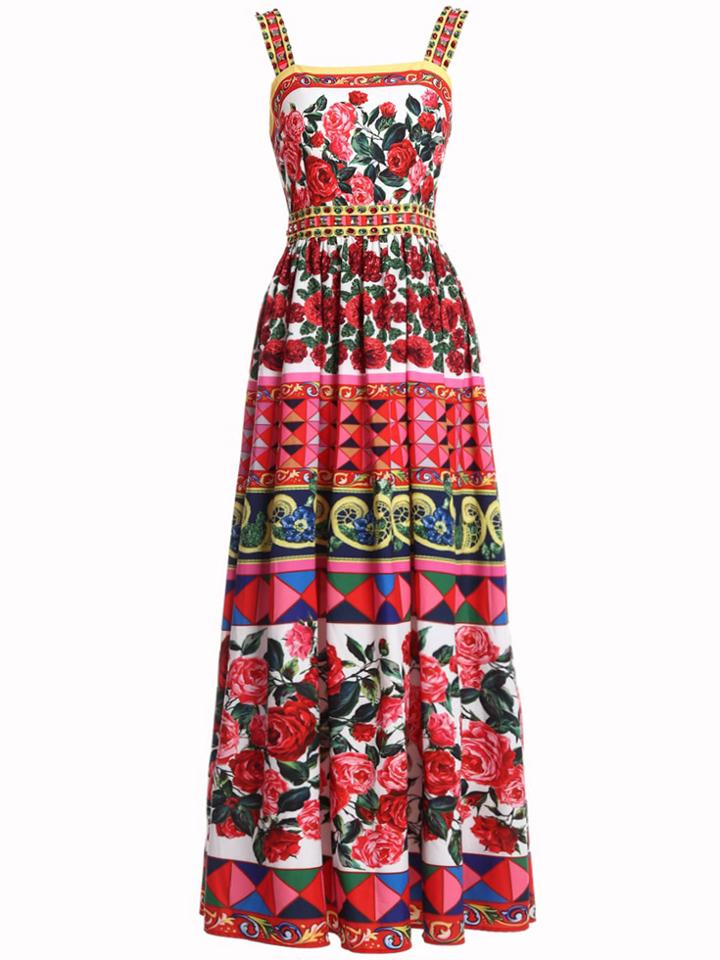 Shein Boat Neck Flowers Print Maxi Dress