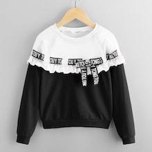 Shein Girls Lettering Tape Detail Two Tone Sweatshirt