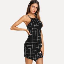 Shein Grid Print Buttoned Keyhole Cami Dress