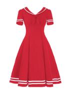 Shein Striped Trim Knot Front Flare Dress