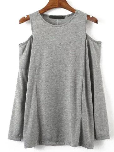 Shein Grey Cold Shoulder Crew Neck T-shirt