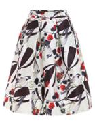 Shein Rose & Bird Print Box Pleated Midi Skirt