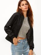 Shein Black Embroidered Lace And Mesh Overlay Bomber Jacket
