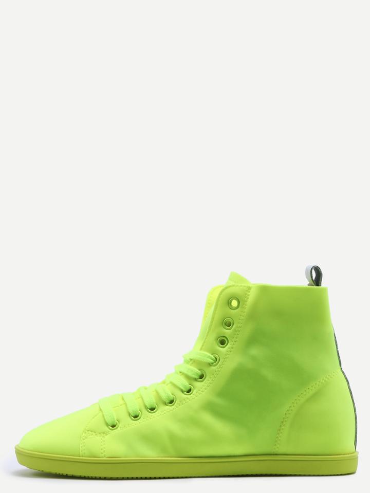Shein Green Round Toe Lace-up High Top Sneakers