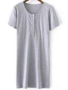 Shein Grey Button Front Ribbed T-shirt Dress