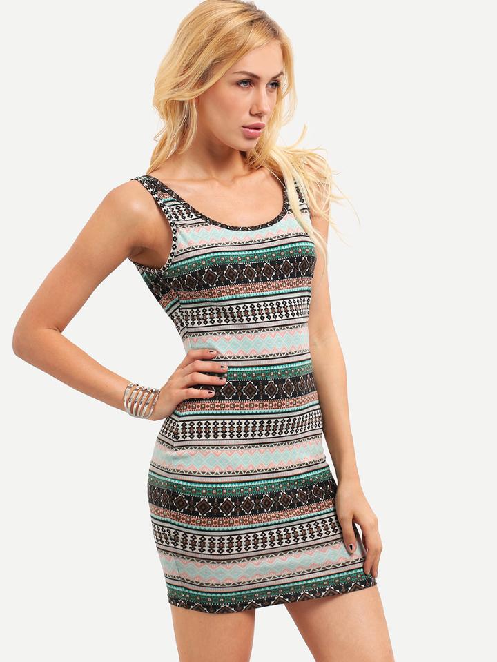 Shein Multicolor Print Sleeveless Backless Bodycon Dress