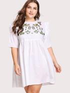 Shein Embroidered Yoke Frilled Babydoll Dress