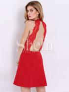 Shein Red Sleeveless With Lace Backless Dress