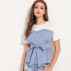 Shein Knot Front Frilled Striped Tee