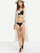 Shein Open-front Long Embroidered Mesh Blouse
