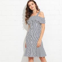 Shein Ruffle Trim Striped Fishtail Dress