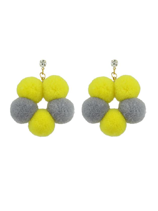 Shein Yellow-gray Cotton Ball Flower Shape Drop Boho Earrings Women