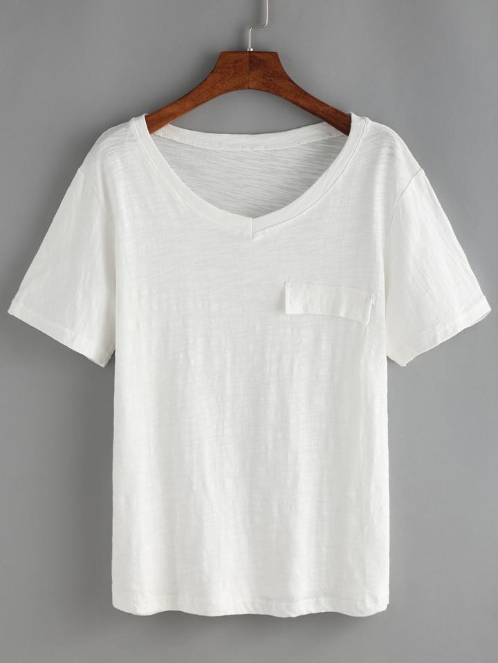 Shein V Neck False Pocket T-shirt