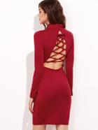 Shein Red High Neck Open Back Lace Up Sheath Dress