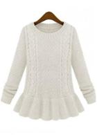 Rosewe Chic White Long Sleeve Round Neck Knitting Wool Pullovers