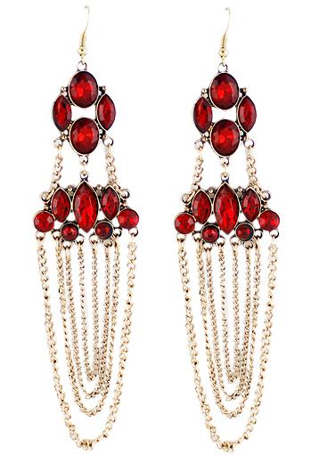 Shein Red Rhinestone Ctystal Tassel Earring