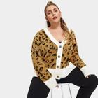 Shein Plus Contrast Trim Leopard Pattern Coat