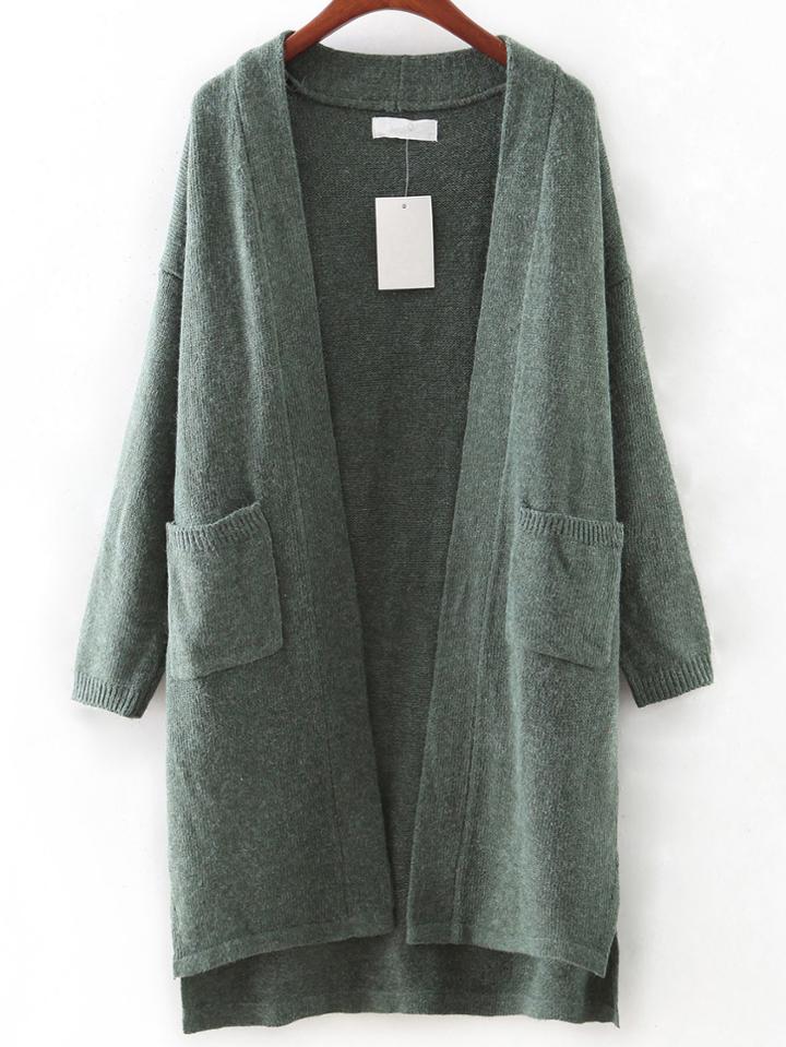 Shein Green Pocket High Low Cardigan