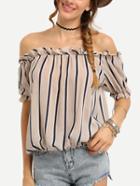 Shein Vertical Striped Ruffled Off-the-shoulder Blouse