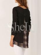 Shein Black Long Sleeve Unique Contrast Plaid T-shirt