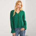 Shein Fluted Sleeve Button Front Blouse