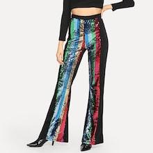 Shein Contrast Sequin Wide Leg Pants