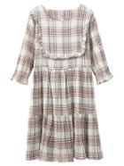 Shein Khaki Half Sleeve Ruffle Cotton Hemp Plaids Dress