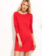 Shein Red Long Sleeve Pocket Tee Dress