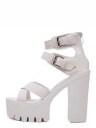 Shein White Peep Toe Zipper Platform Chunky Sandals