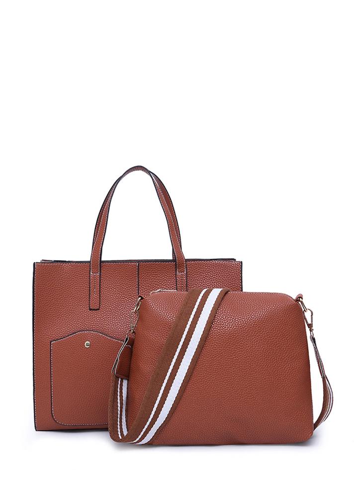 Shein Pebble Combination Bag With Striped Strap 2pcs