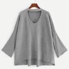 Shein Plus V-cut Choker Neck Dip Hem Sweater