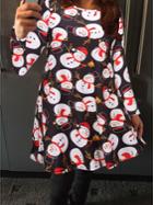 Shein Black Christmas Snowman Print Shift Dress