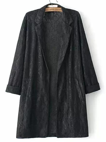 Shein Black Notch Lapel Lace Loose Blazer