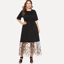 Shein Plus Contrast Mesh Self Tie Dress
