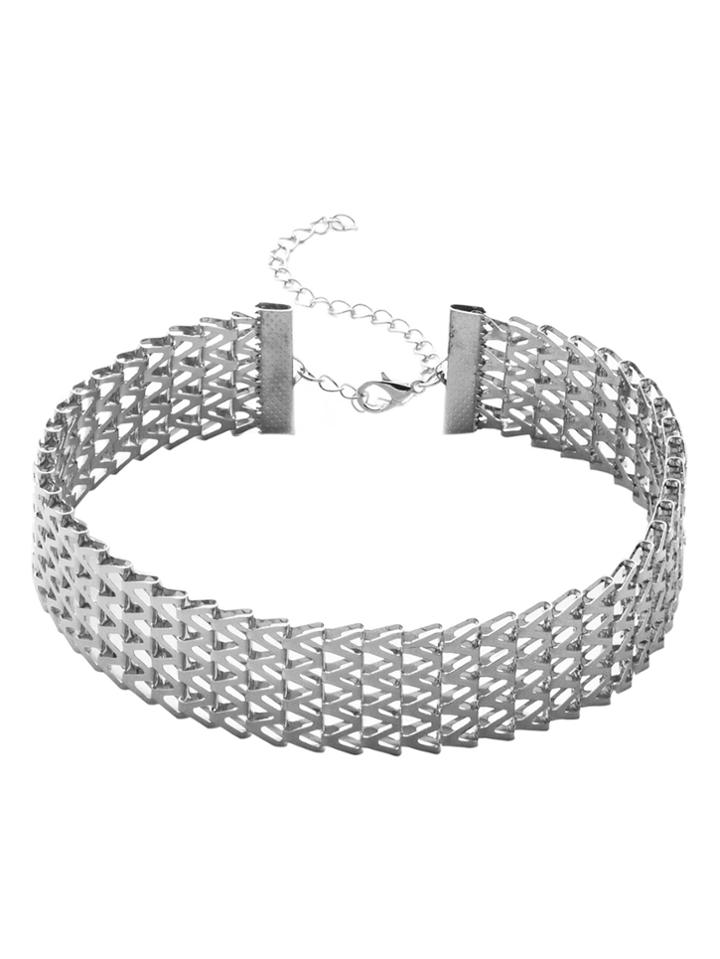 Shein Silver Geo Structured Metal Minimalist Wide Choker