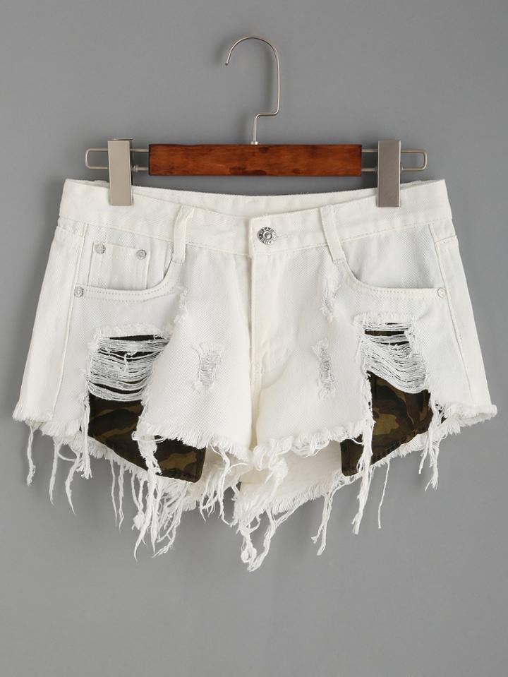 Shein White Ripped Tassel Shorts