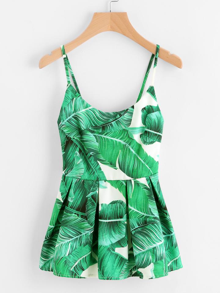 Shein Palm Leaf Print Peplum Cami Top