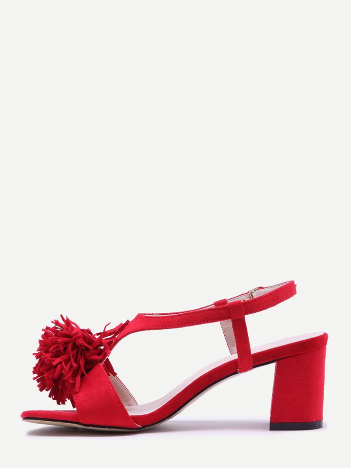 Shein Red Open Toe Flower Fringe Chunky Sandals