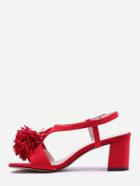 Shein Red Open Toe Flower Fringe Chunky Sandals